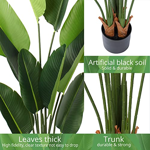 Yepdin Artificial Bird of Paradise Plant 5 Ft Tall Fake Banana Leaf Plant for Indoors and Outdoors,Faux Palm Tree with Plastic Pot for Office and Home Decor,L160 - style: 5 FT