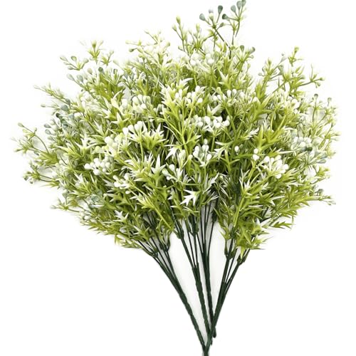 CATTREE Artificial Plants, Faux Plastic Pearl Flowers Gypsophila Shrubs Fake Grass Simulation Greenery Bushes Indoor Outdoor Home Decor Garden Yard Verandah Wedding Bridal Bouquet Decoration 4 Bundles - color: Gypsophila Plants - 4 Pcs