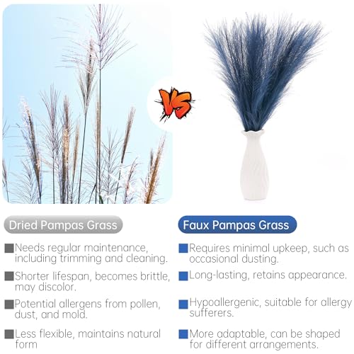 Faux Pampas Grass Decor ， 21.7 Inch Artificial Pampas Grass Navy Blue Reed Grass, Vase Filler for Home Decor, Room, Bathroom, Wedding, Table Centerpiece - 20PCS - color: Navy Blue