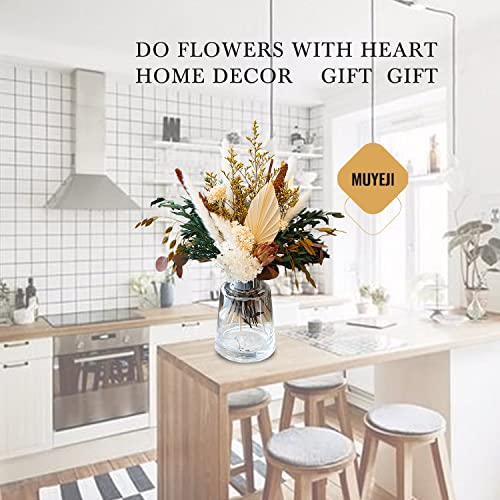 Neutral Dried Flower Bouquet, Cream White & Green Boho Dried Floral Arrangement, Warm Earth Tone Pampas Grass Bouquet for Home Decor, Rustic Farmhouse, Fall & Thanksgiving Centerpiece - color: Neutral Dried Flower Bouquet