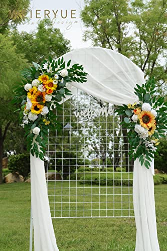 Artificial Wedding Arch Flowers Kit(Pack of 3),2Pcs Artificial Flower Arch Decor,1Pcs Sheer Drape for Wedding Ceremony Arbor for WeddingCeremony (Sunflower Wedding) - color: Sunflower Wedding