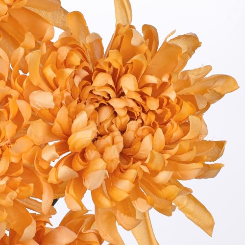 Briful 6 Pcs Gold Artificial Mums for Outdoors Fall – 25.6’’ Long Stem Faux Chrysanthemums, Large 6’’ Silk Fall Flowers for Wedding Bouquets, Centerpieces, Porch Décor, Indoor Home Decoration - color: Gold
