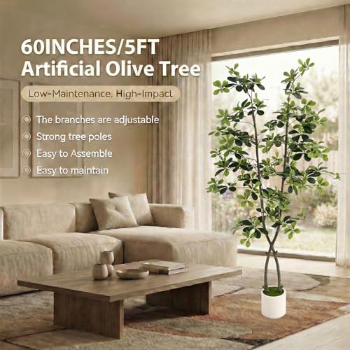 5ft Fake Olive Tree Artificial Indoor,Artificial Olive Tree with Pot,Large Olive Branches,for Home Office House Living Room Decor. - color: 5ft