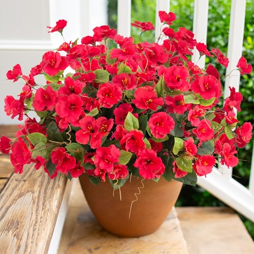 Fake Hibiscus Artificial Flowers for Outdoors Spring Summer Decoration, 6 Bundles Silk Red Hibiscus Flowers Bouquet UV Resistant Look Real Faux Plants for Outside Planter Front Door Porch Balcony Yard - color: Red