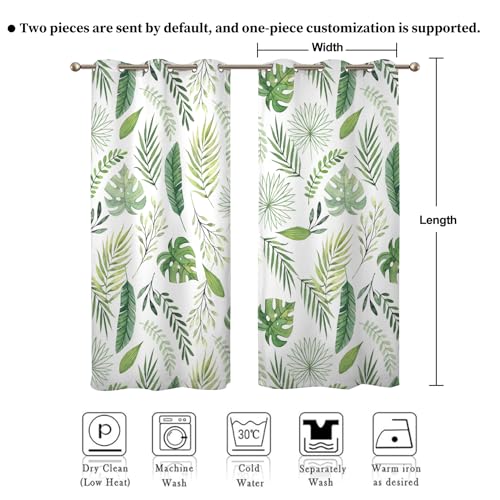 Renaiss Green Leaf Blackout Curtains, Tropical Safari Plants Patterned Thermal Insulated Bedroom Window Curtains, Eucalyptus Botanical Window Curtains for Kitchen, 45" L x 29" W 2 Panel Set - color: Green & White, size: 29"W x 45"L (Pack of 2)