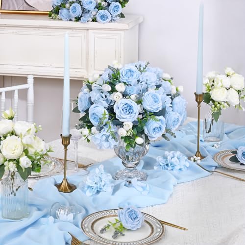 MARTINE MALL 2 Packs Peonies Artificial Flowers, Blue Artificial Peonies, Silk Peonies Flowers Fake Peonies Artificial Flowers Peonies Bouquet for Centerpiece Table Wedding Party Home Decor - color: Blue, size: 2PCS