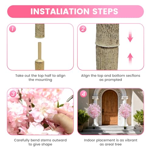 2 Pack Artificial Cherry Blossom Tree,4FT Faux Cherry Blossom Plant in Pot with Pink Flowers,Artificial Silk Plants for Indoor Outdoor Decor,Front,Living Room,Office,Patio - size: 2Pack 4FT