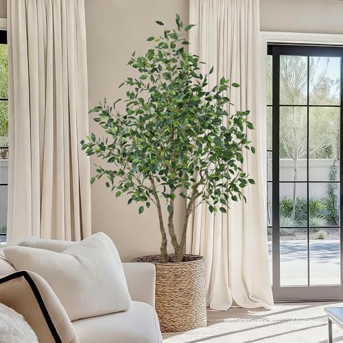 Artificial Ficus Tree 6.5ft - Tall Fake Indoor Tree with Lifelike Leaves and Realistic Trunks, 78 inch Faux Tropical Plant Artificial Floor Potted Trees for Home Living Room Office Porch Outdoor Decor
