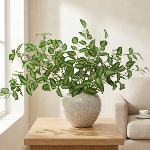 Waipfaru 5PCS Greenery Stems for Vases, 32.7 inch Artificial Eucalyptus Green Fake Leaves Branches, Faux Olive Silk Plants for Centerpieces Vase Filler Home Kitchen Decor - color: Green