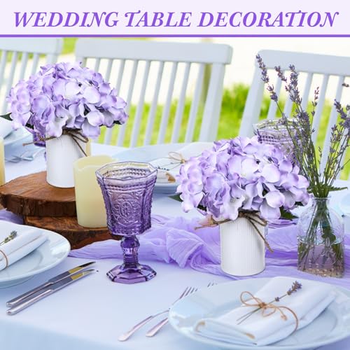 Zeyune Purple 12 Sets Wedding Flower Table Centerpieces Artificial Hydrangeas with Rustic Metal Vase Fake Hydrangea Flowers in Pot Floral Arrangement for Wedding Bridal Tea Party Table Home Decor - color: Purple