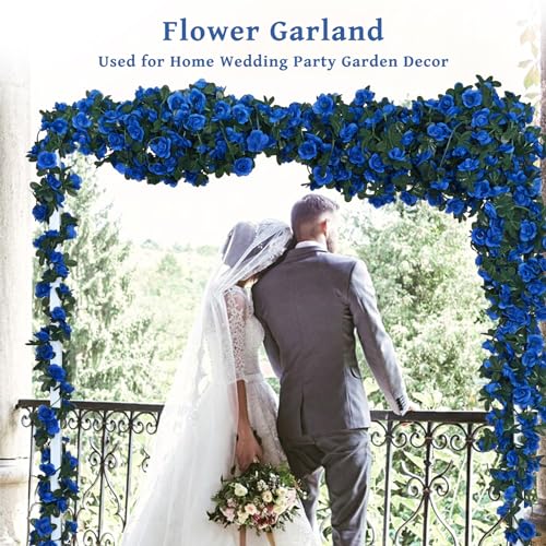 MARTINE MALL Flower Garland Rose Vines, 5 Strands 41Ft Flowers Vines for Bedroom, Rose Flower Garland Decoration, Sapphire Rose Floral Garland for Room Table Birthday Wedding Party Garden Wall Decor - color: Sapphire, size: 5 Packs