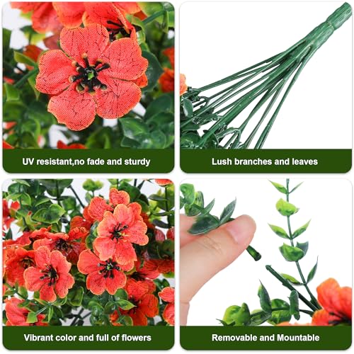 HyeFlora Artificial Fall Flowers for Outdoors Fake Hanging Decoration, 2Pcs Orange Daisy with Autumn Leaves, Realistic Plants Decor, UV & Fading Resistant Silk Flower for Porch Patio Balcony - color: Orange