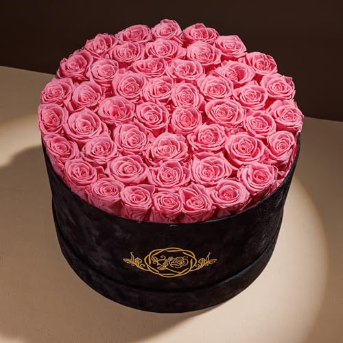 Prifroti 47 Roses in a Luxury Suede Box, Preserved Flowers for Women, Mothers Day Flowers for Mom, Light Pink - color: Light Pink, size: 47 Roses