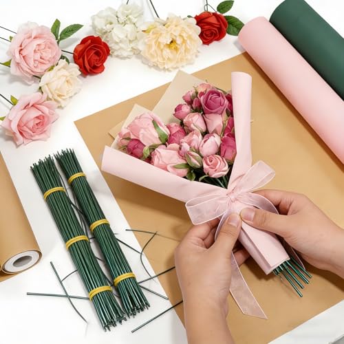Floral Stems 100Pcs 2.0mm/14Gauge Green Iron Wire for Artificial Flower DIY Bouquet Wrapping and Crafts Sturdy Peduncle Flower Stalk Wreath Making Supplies (16 Inch/40cm) - size: 16 Inch /40cm