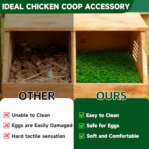 DRQ Chicken Nesting Pads, Washable Artificial Grass Nesting Pads for Chicken Coop, Soft Nesting Box Pads for Chickens & Nesting Boxes, 12"×12" (GreenGreen, 6pack)
