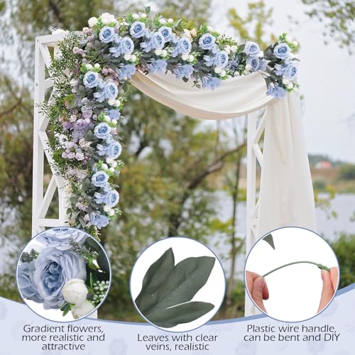 Yunsailing 8 Packs Artificial Peony Flowers Faux Silk Hydrangea Bouquet Vintage Wedding Home Table for Door Decor Reusable Bouquet of Rose Flowers for Valentine Wedding Birthday Party(Blue White) - color: Blue White, style: Hydrangea