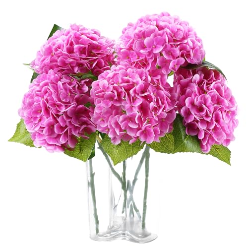 Coferset 5pcs Artificial Hydrangea Flowers Real Touch 20 inch Lifelike Hydrangea Flower for Home Wedding Office Party Living Room Decoration (Light Fuchsia) - color: Light Fuchsia