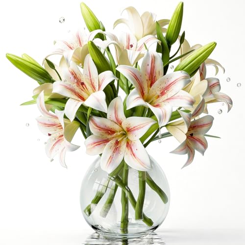 18 Artificial Lily Flowers with 12 Heads Fully Bloomed Lilies and 6 Buds, Short Stem Tiger Lily Fake Flowers for Wedding Bouquet Home Party Hotel Office Floral Arrangements (Champagne Gold) - color: Champange God