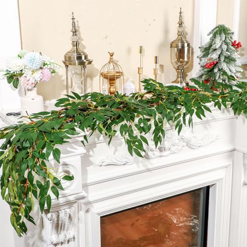 Yunlly 135ft Artificial Faux Greenery Garland Willow Leaves Vines Hanging Willow Vines Leaf Garland for Indoor/Outdoor Wedding Party Decor Wedding Table Centerpieces (Green,36 Pack)