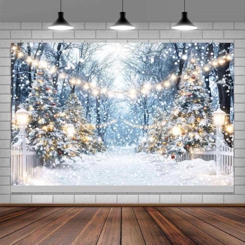 Winter Snowy Scene Forest Scene Backdrop Christmas Wonderland Snowflake Xmas Trees Landscape Photography Background for Family Holiday Party Decorations Banner Photo Studio Prop 5X3FT - color: Blue, size: 5X3FT