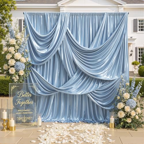 20ftx10ft Dusty Blue Sequin Backdrop Curtain for Parties, Wrinkle Free Thick Glitter Sparkle Photo Backdrop Drapes 4 Panels 5x10FT Shimmer Back Drop Cloth for Wedding Birthday Photography Background - color: Dusty Blue, size: 5'W×10'H _4 Panels