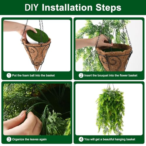 ZFProcess Artificial Faux Hanging Plants Basket for Spring Outdoor Summer Decoration, Fake Seaweed Plant UV Resistant Look Real for Outside Porch Home Patio Balcony Yard(Dark Green) - color: Dark Green