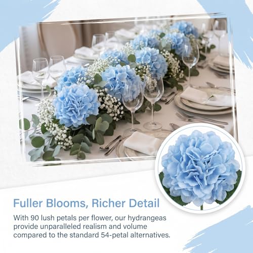Blue Hydrangea Artificial Flowers 10pcs 22" Faux Hydrangea (10, blue) | Bouquets Arrangement For Home Table Centerpieces Wedding Baby Shower Birthday Party Decoration - color: Blue
