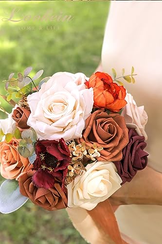 Lookein 7 Inch Wedding Bouquet for Bride Flower Bouquet for Bridesmaid Artificial Flowers Bouquet Rose Bouquet Bridal Bouquet Tossing Bouquet for Wedding Ceremony, Chic Terracotta - color: 7" Chic Terracotta