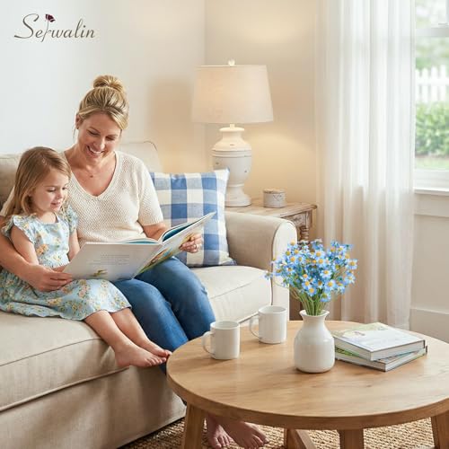 Serwalin 12pcs Small Blue Daisy Flowers Artificial, Realistic Fake Daisies Faux Wildflower Daisy Arrangements for Wedding, Vase Centerpiece Table Decorations, DIY Home Party(Not Include Vase) - color: Blue, size: 12PCS