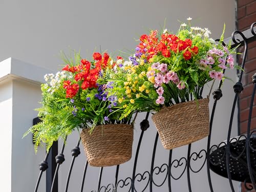 Green Moon 23PCS Artificial Plants Outdoor, Faux Flowers & Greenery Stems | UV Resistant Faux Outdoor plants, Artificial Flowers for Outdoors Garden Patio Porch, Window Box, Spring Summer Home Decor - color: Spring