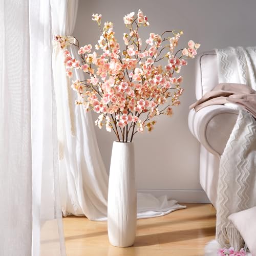 Waipfaru Cherry Blossom Decor, 40'' Cherry Blossom Tree Branches, 4 Pcs Long Stem Artificial Flowers for Tall Vase, Fake Flowers for Spring Home Indoor Outdoor Decoration (Champagne) - color: Champagne