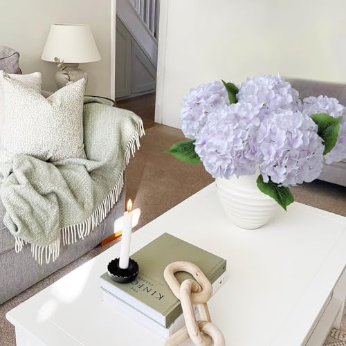JINWOE Light Purple Fake Hydrange Flowers, 5Pcs 20Inch Large Boho Silk Flowers, Lifelike Hydrangeas Artificial Flowers for Bouquet Table Centerpieces Baby Showers Wedding Home - color: Light Puple
