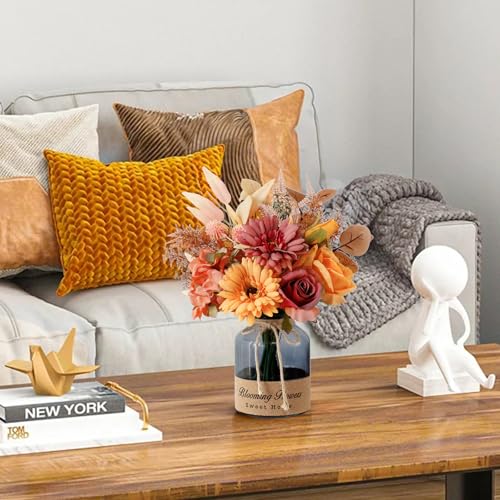 Leftover Fake Fall Flowers in Vase,Artificial Flowers with Vase,Centerpiece Table Decorations,Fall Centerpieces for Tables,Fall Kitchen Decor,Fall Flower Arrangements,Home Decor Living Room - color: Orange