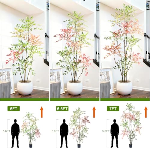 Tall Fake Bamboo Tree Large Artificial Nandina Trees Indoor Outdoor Realistic Floor Plant Faux Plastic Plants Flowers for House Home Living Room Bedroom Office Front Porch Modern Farmhouse Decor - color: Multicolor, size: 6ft 7in