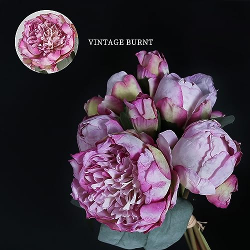 Purple Artificial Peony Flowers 2 Bouquets - Silk Peonies With Stems for Decoration, Cake Decorating, Table Centerpieces, Home Decor Indoor - color: Purple
