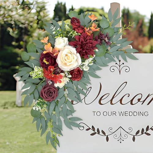 Wedding Arch Flowers, Burgundy Artificial Arch Flowers Floral Swag for Wedding Backdrop Welcome Sign, Ceremony Retirement, Birthday, Party Decorations (Burgundy) - color: Burgundy