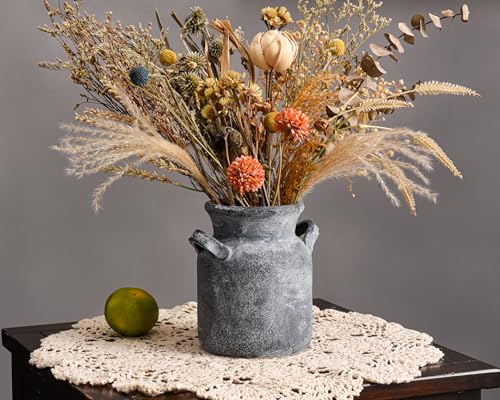 Quoowiit Ceramic Rustic Farmhouse Vase, Distressed Decorative Flower Vases for Home Decor, Ideal Shelf Decor, Black Boho Vase for Living Room Bedroom Kitchen Office Centerpiece Table Decorations - color: 6 Inch-grey