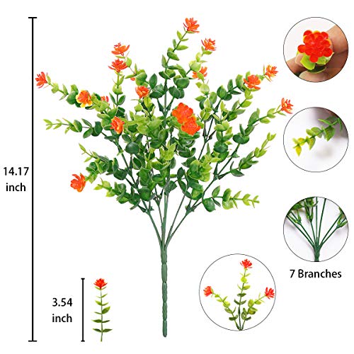 Artificial Flowers Outdoor,8 Bundles Outdoor Fake Flowers,Plastic Faux Flowers Greenery Shrubs Plants for Indoor Outside Window Box Hanging Planter Home Porch Decor(Orange Red) - color: Orange Red, size: 8 Bundles
