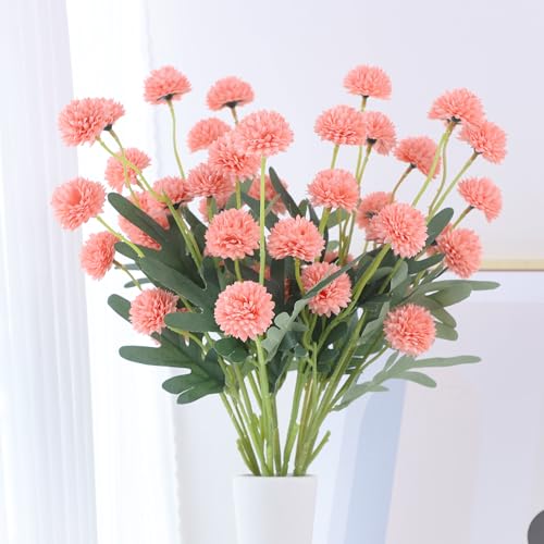 LVEFIT 10 Pcs Coral Peach Kiku Flower Fake Mums Long Stem Flowers,Faux Kiku Flower Bulk,Silk Flowers Mini Chrysanthemum Floral Arrangements,Artificial Flowers Chrysanth Mini Fake Flower - color: Coral Peach
