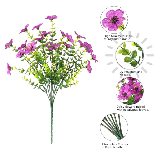 HyeFlora Artificial Faux Outdoor Flowers Plants for Summer Outside Decoration, 14 Bundles Fake Silk Colorful Daisy Ferns UV Resistant Realistic for Front Door Porch Planter Patio Yard - color: Mixed Flower+grass