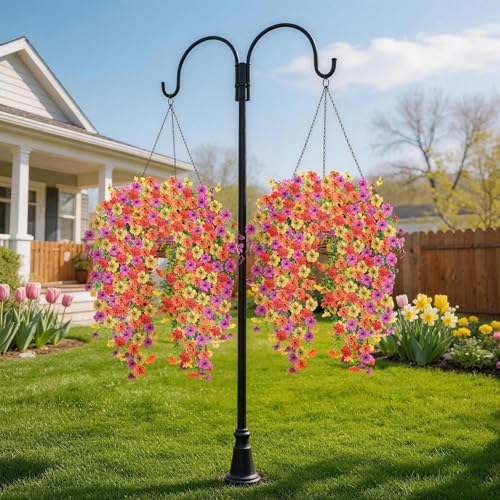 Artificial Hanging Flowers for Outdoors, 6PCS Faux Silk Artificial Flowers for Outdoors, UV Resistant Fake Flowers, No Fade Trailing Greenery, Decor for Home Porch Patio Balcony Garden Yard - color: Red Purple + Yellow Purple + Orange Yellow