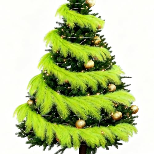 4 Pcs 24 Ft Christmas Tree Garland Decoration Lime Green Pampas Grass Garland Artificial Faux Fabric Feathers Wreath for Mantle Xmas Tree Home Farmhouse Christmas Holiday Party Supplies - color: Lemon Green, size: 24 Ft