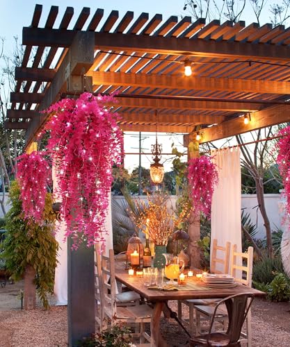 Hanging Geenery Faux Hanging Plants Outdoor Wall Decor Hanging Monkey Grass Artificial Hanging Plants Indoor Plastic Plants for Indoor Bedroom Wall Decoration Outdoor Porch Wedding Decor(Pure Fuchsia) - color: Pure Fuchsia, size: Hanging Plants With Light