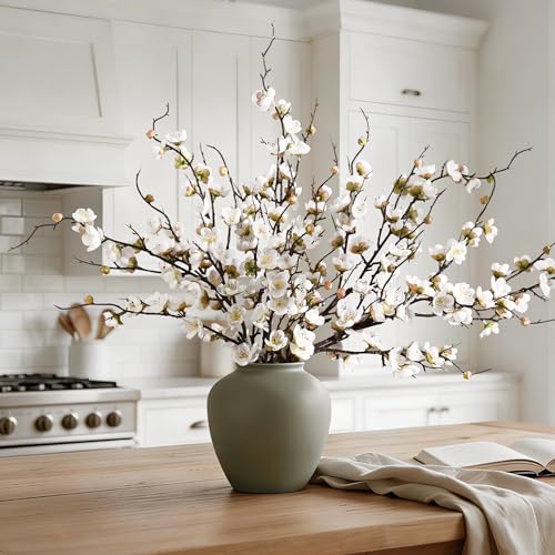 Waipfaru 4 Pcs Faux Cherry Blossom Branches, 36'' Cherry Blossom Tree Decor with Long Stems, Artificial Flowers for Tall Vases Spring Home Decoration (White) - color: White