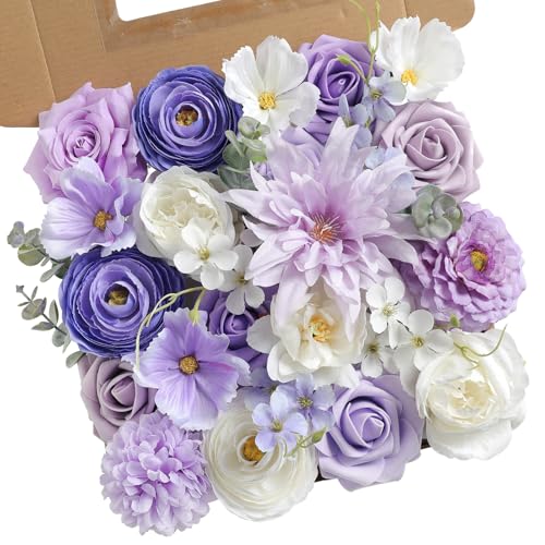 YYHUAWU Artificial Flowers Combo Set Purple Fake Flower Leaf Box with Stems for DIY Wedding Bouquets Centerpieces Flower Arrangements Decorations Baby Shower Party Home Decorations - color: Gradient Purple