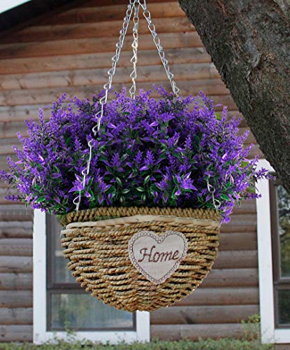 RECUTMS Artificial Greenery Lavender Fake Shrubs Flowers 8 Bundles UV Resistant Hanging Planter Flora Fence Indoor Outside Decor Wedding Table Flowers Arrangement Bouquet Filler (Purple) - color: Purple, size: 8 Bundles