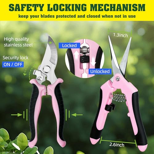 EWPJDK 4 Pack Garden Pruning Shears, Stainless Steel Garden Shears, Gardening Shears, Garden Scissors, Clippers, Pruning Snips, Pruning Shears for Gardening Tools (Pink) - color: Pink