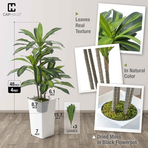 Fencer Wire Artificial Dracaena Tree 4FT – Tall Faux Dracaena Floor Plant in White Planter, Low Maintenance Indoor Tree for Living Room Office Corner - size: 4 FT