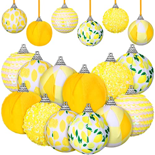 Liliful 12 Pcs Summer Tree Ornaments Lemon Hanging Ornaments Shiny Sequin Fruit Decoration Yellow Ball Pendant Party Favor for Spring Summer Holiday Pendant Baubles Door Wreath Garland 1.97''