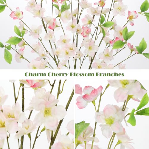 3 Pcs Pink Cherry Blossom Branches 39.4" Silk Flowers with Stems Long Stem Artificial Flowers for Spring Summer Indoor Decoration Faux Flower for Vase Arrangements Table Centerpiece Wedding Decor - color: Pink